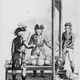 A victim undergoes execution by guillotine during the French Revolution, circa 1793.